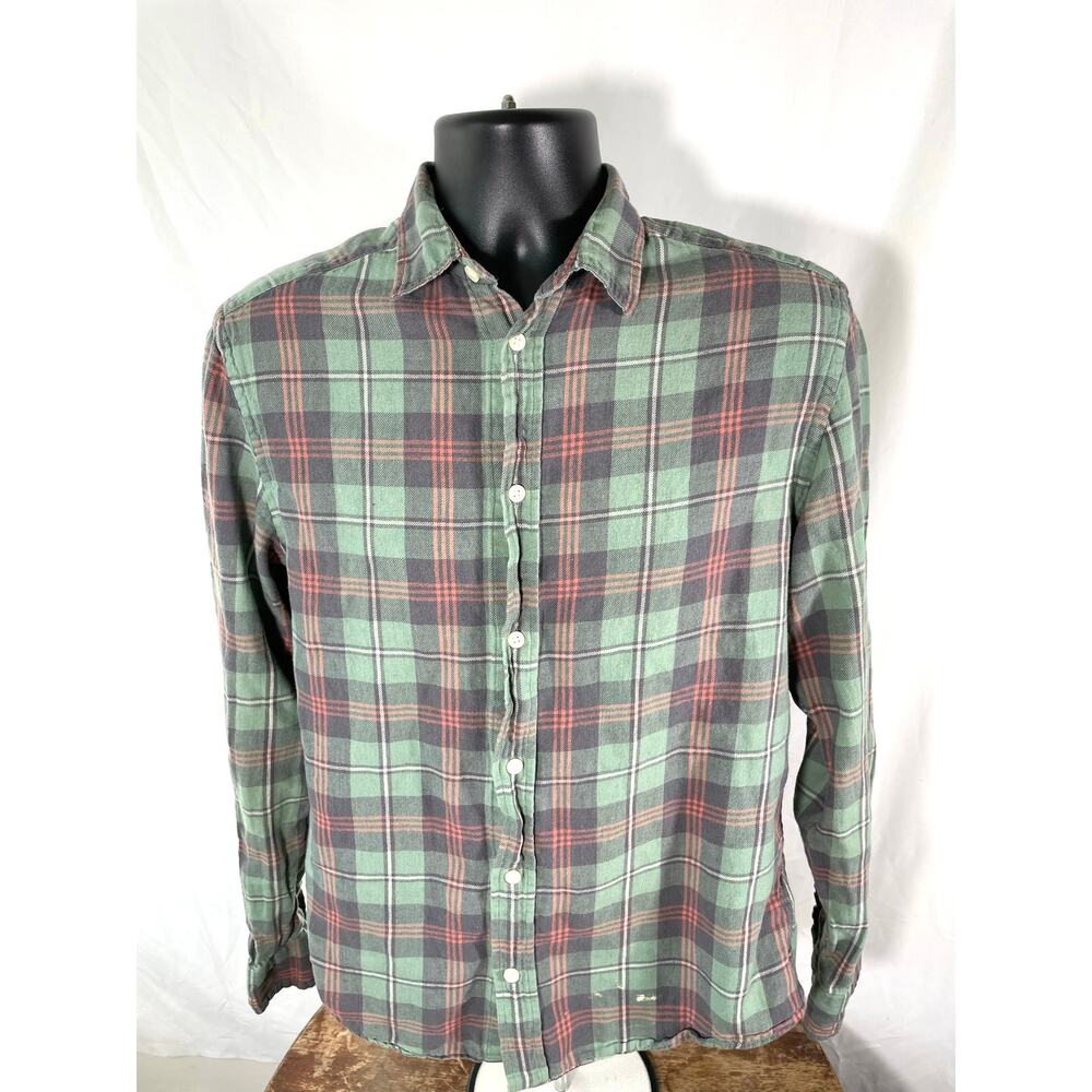 H&M L.O.G.G. Green Plaid Flannel Button Up Shirt Small